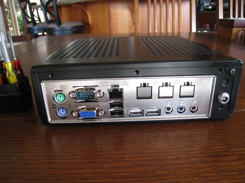 IMG_3683.JPG - Back side of mini-ITX computer showing I/O panel.  Power input is 12VDC.